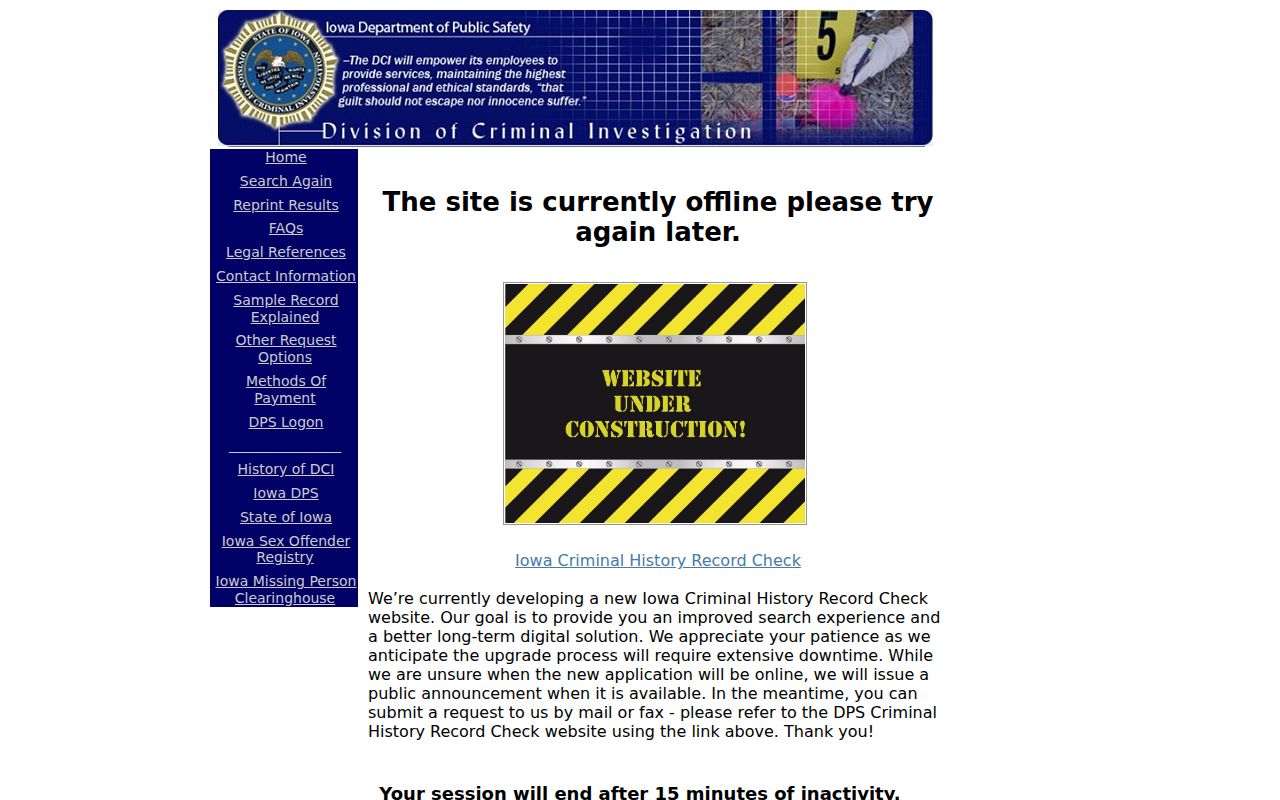 Taylor County criminal history Iowa DCI request portal