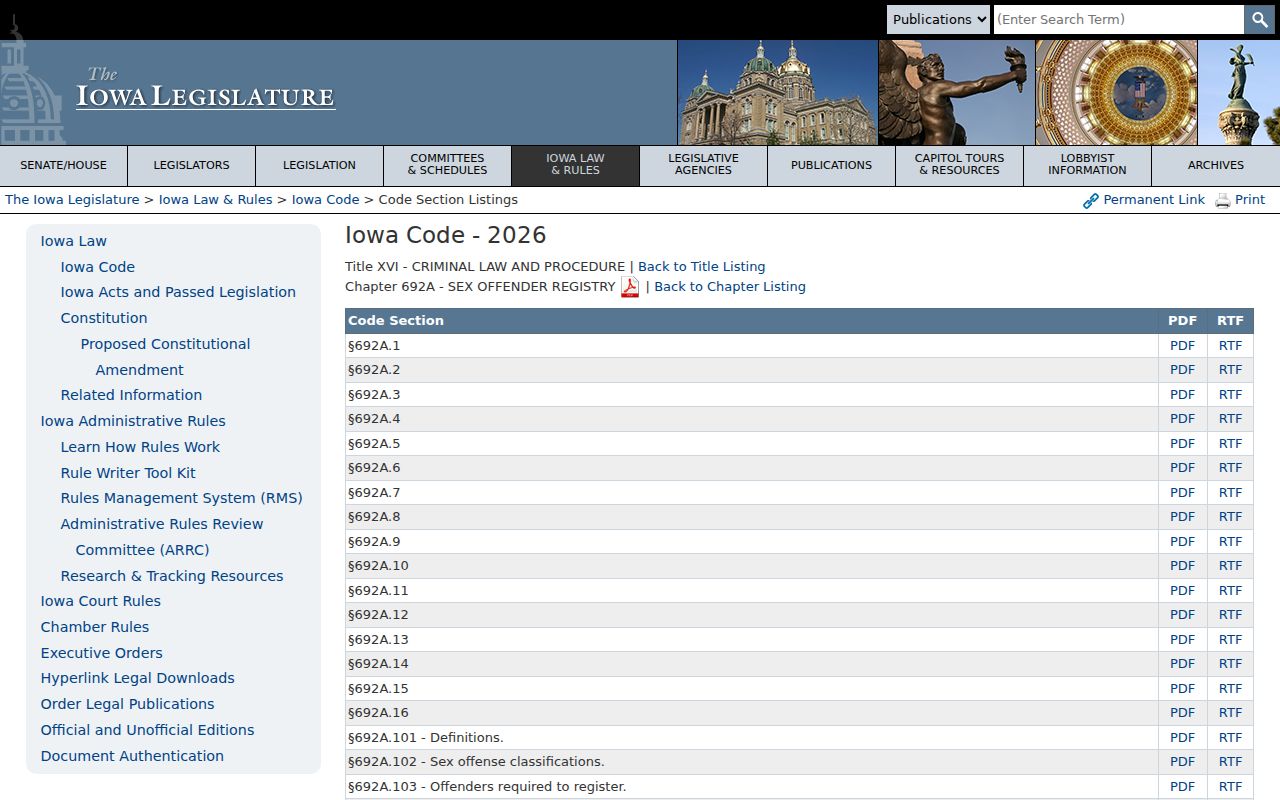 Iowa Code chapter 692A rules for Taylor County sex offender records